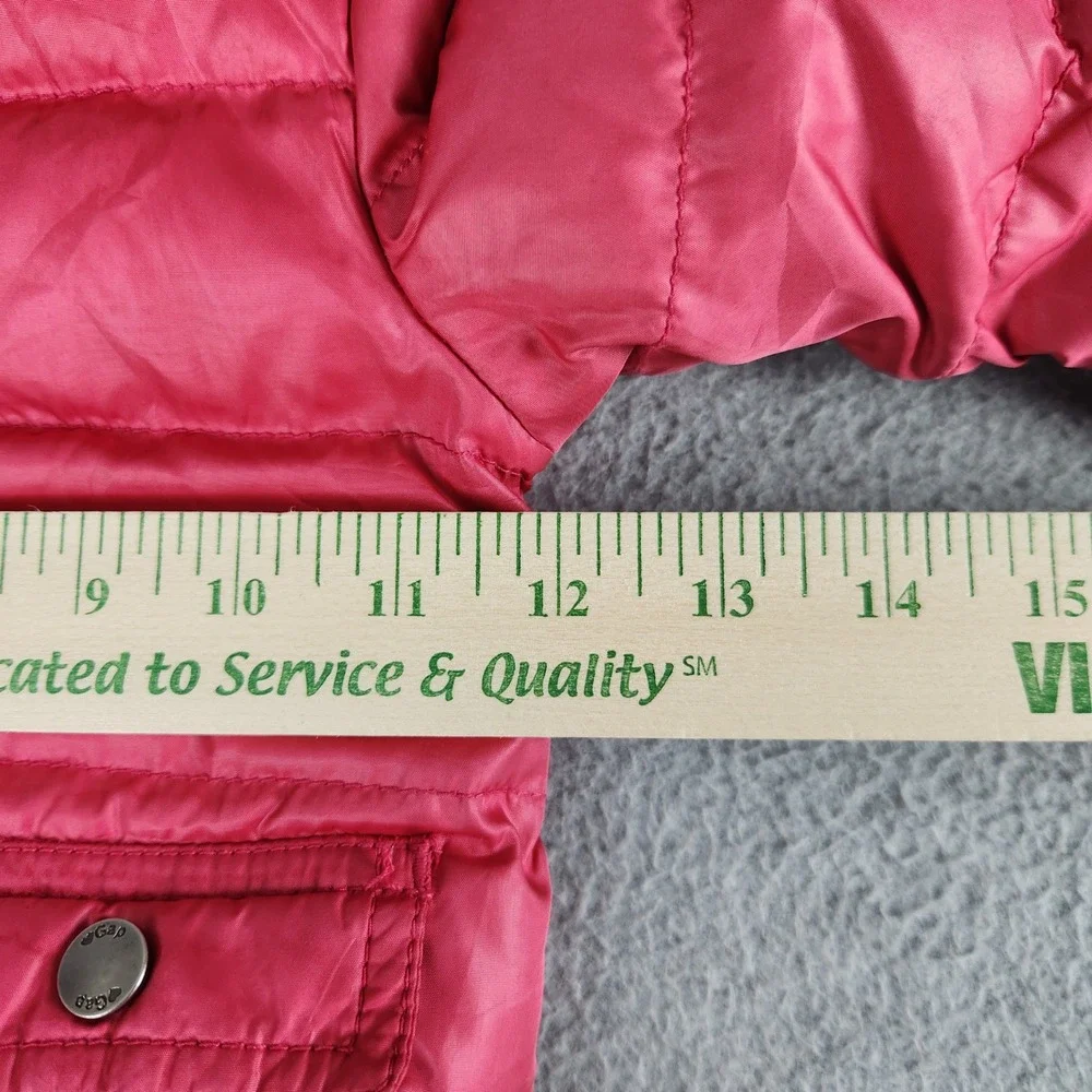 Baby Gap Puffer Jacket Toddler 12-18M Pink Down Filled Quilted Ruffle Hem Hooded